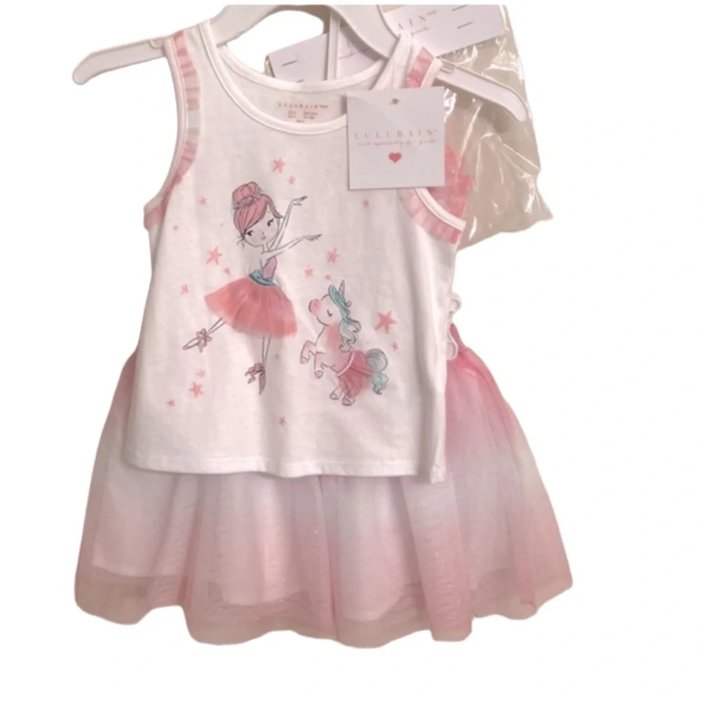 LULURAIN Girl's 3 Piece Tulle S/L Set Tulle Matching Crossbody Bag Size 4 NEW